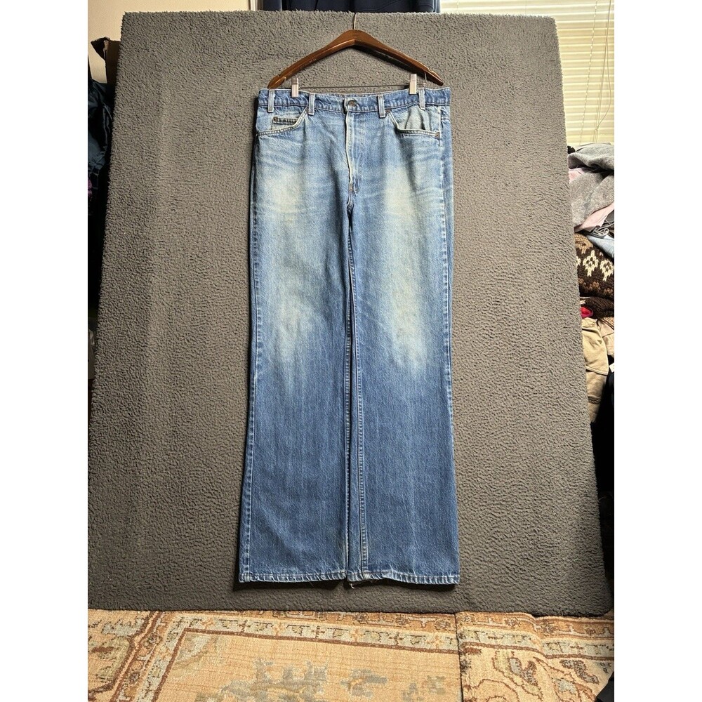 Vintage 80’s Levi’s 517 Orange Tab Blue Bootcut Jeans 37 X 33 Made USA Whiskered